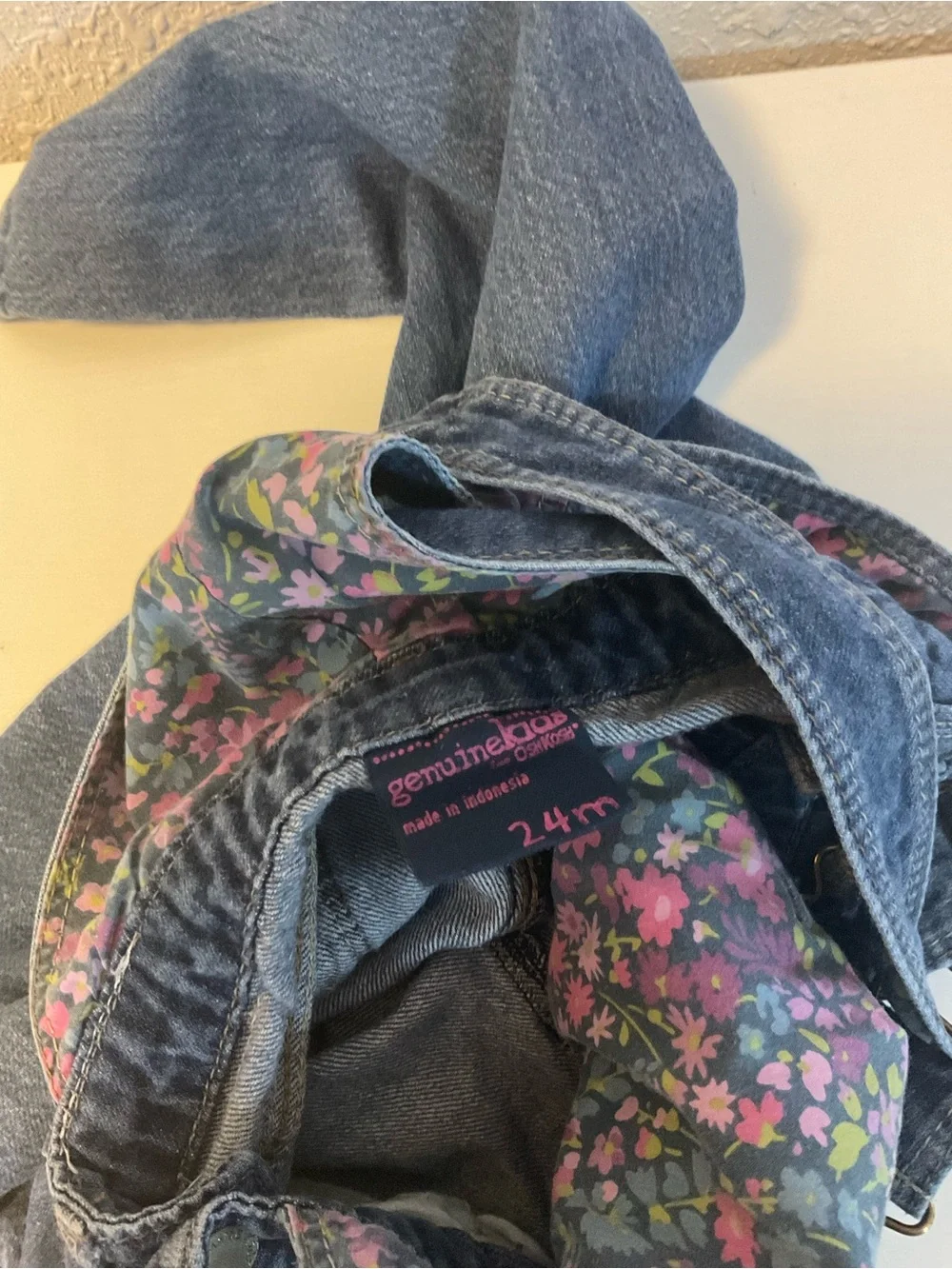 Genuine Kids Osh Kosh Denim Floral Embroidered Bib Overalls